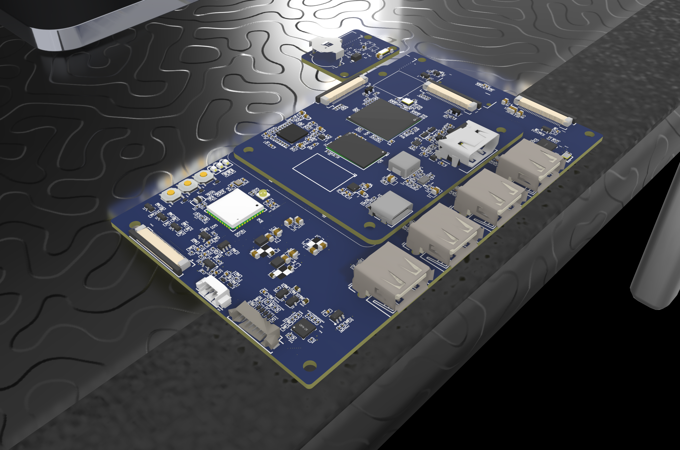 Render of the Vector Gear main board and its daughterboard.
